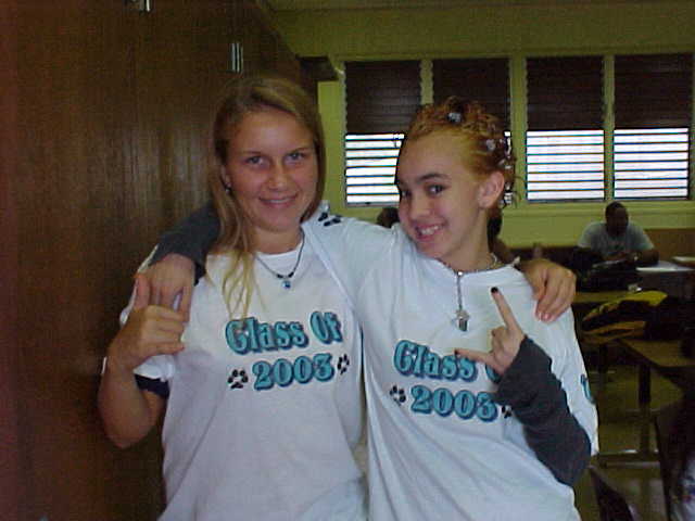 Hanalei and Me on the last day of school with are c/o 2003 shirts on.